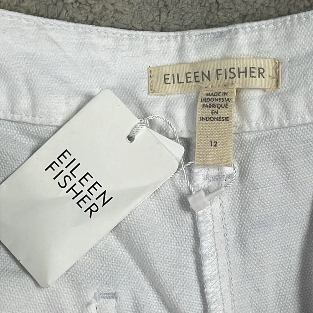 New Eileen Fisher Cotton Hemp Stretch Tapered Pant White Ankle Sz 12